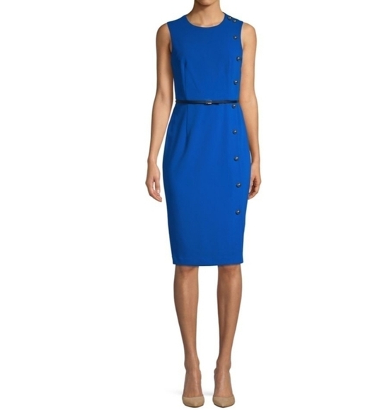 CALVIN Klein Belted Button-Trim Sheath Dress - Picture 1 of 17